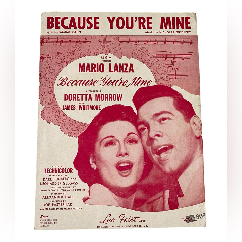 BECAUSE YOU’RE MINE/Mario Lanza Vintage Music Sheet
